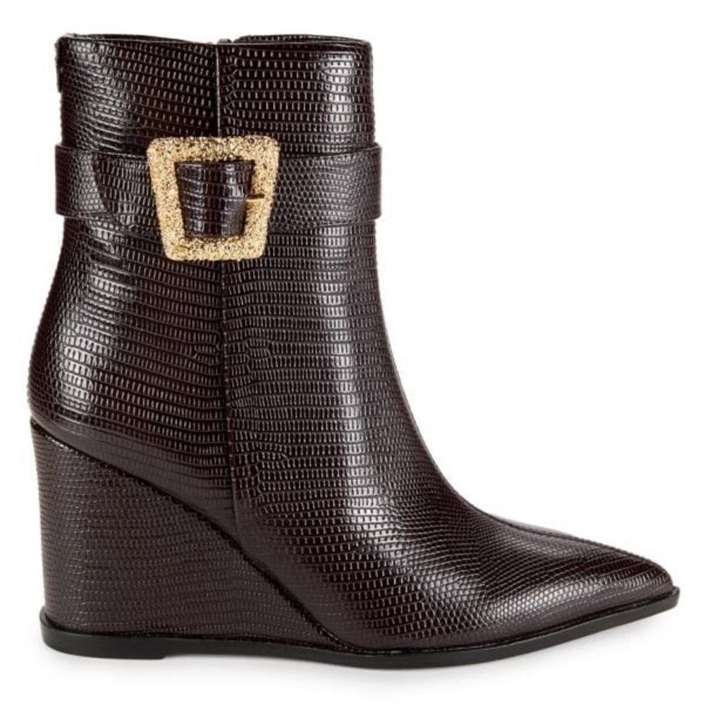 Sam Edelman Women’s Size 8 Weslie Buckle Wedge Bootie Brown and Gold